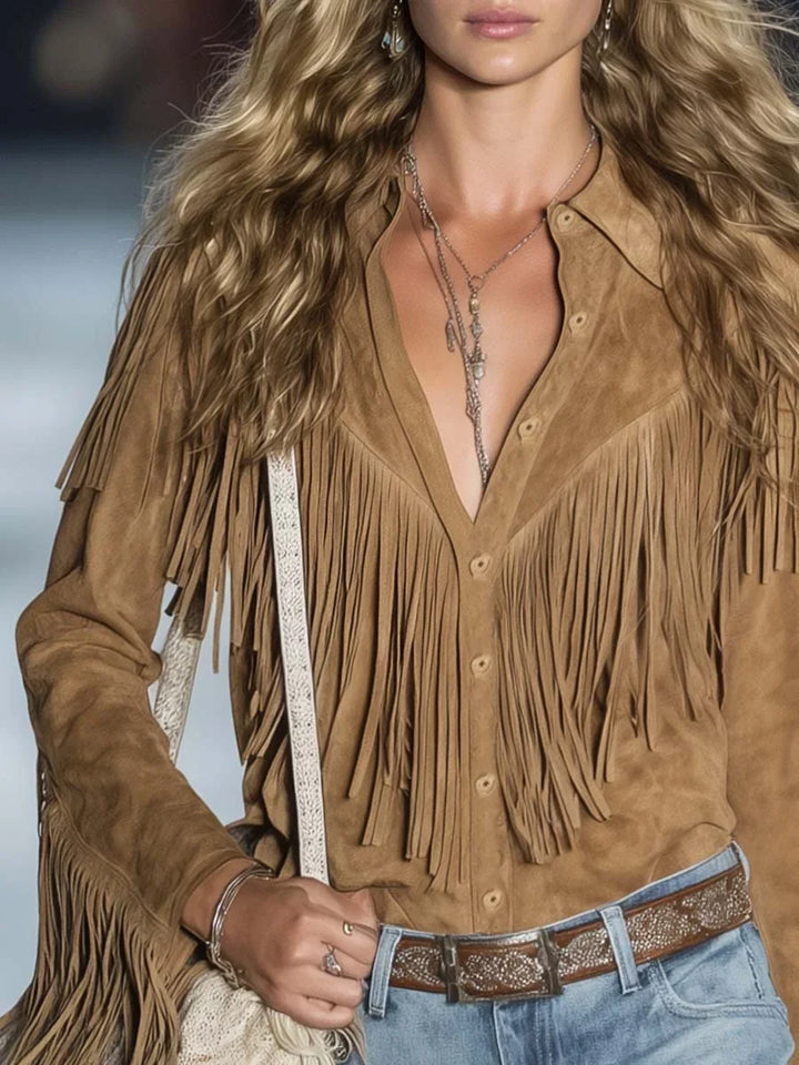Suède western blouse met franjes