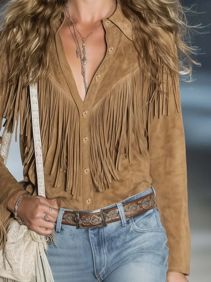 Suède western blouse met franjes