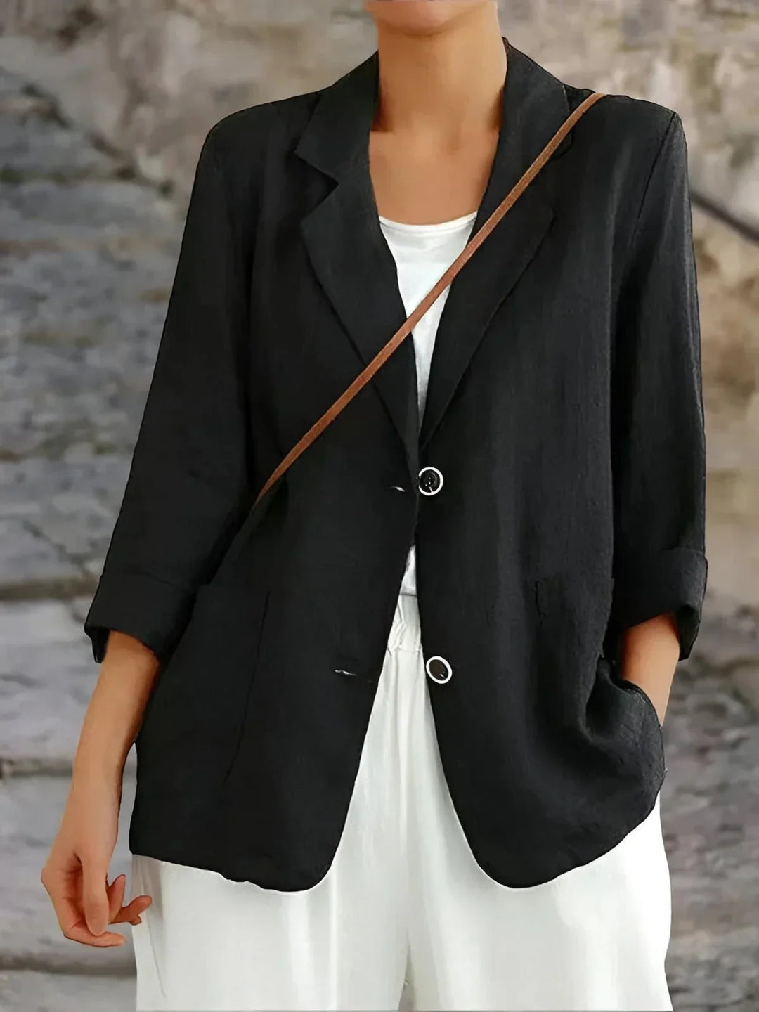Dames getailleerde linnen blazer met 3/4 mouwen