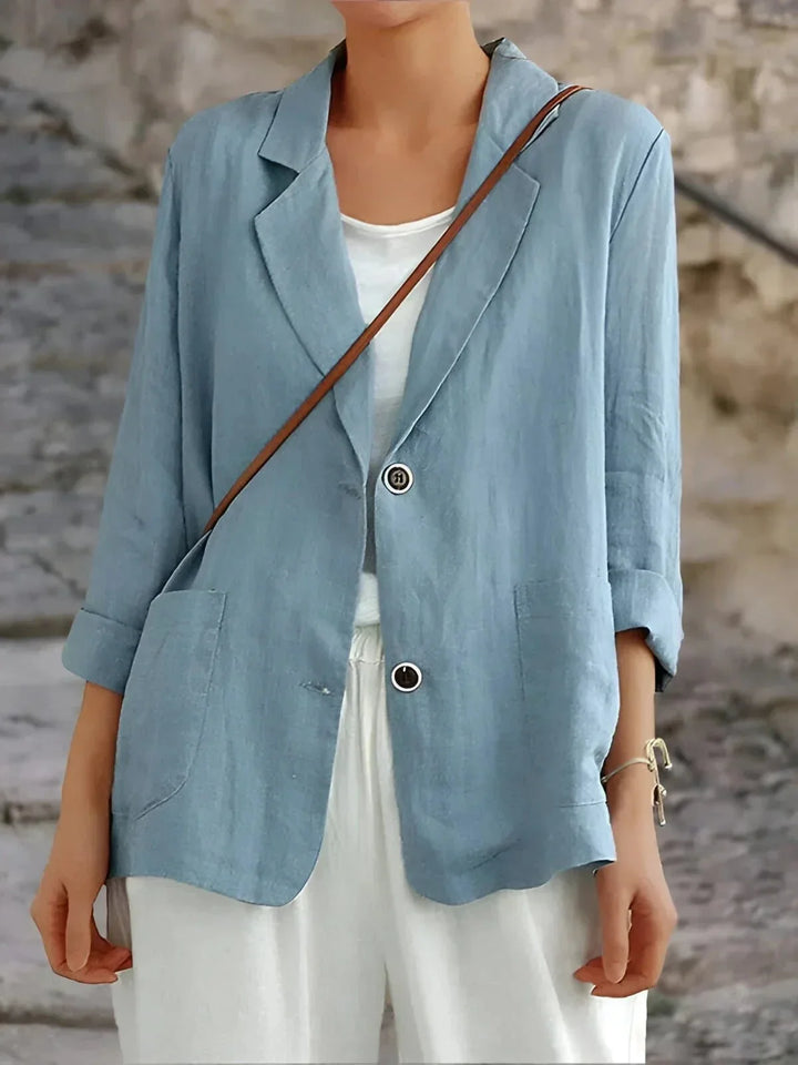 Dames getailleerde linnen blazer met 3/4 mouwen