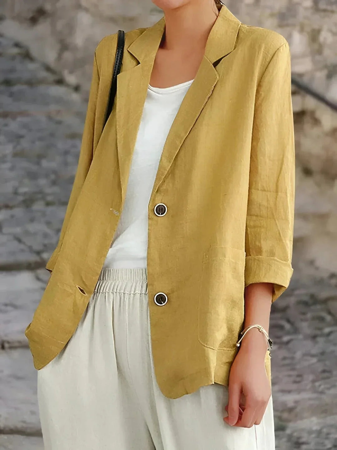 Dames getailleerde linnen blazer met 3/4 mouwen