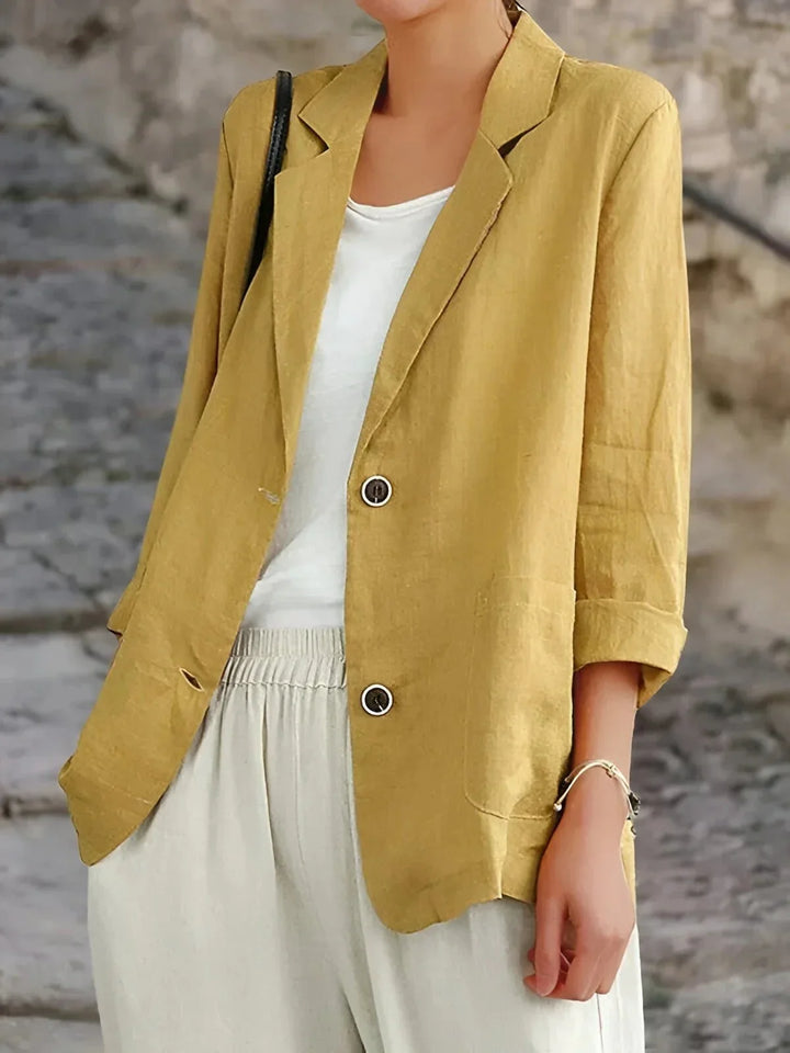 Dames getailleerde linnen blazer met 3/4 mouwen