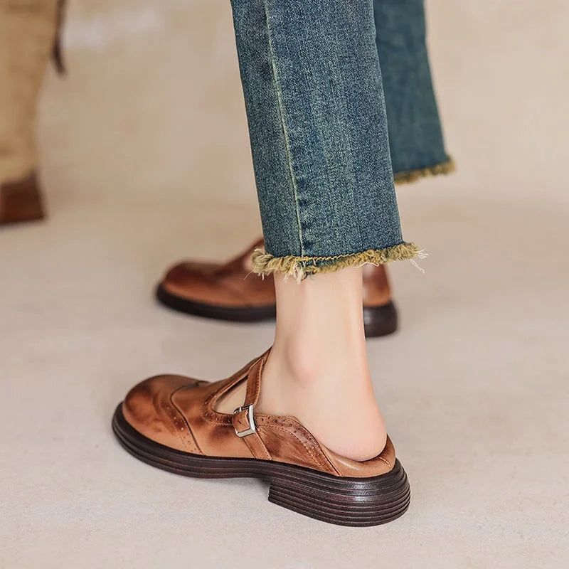 Vegan leren Mary-Jane sandalen met gespband