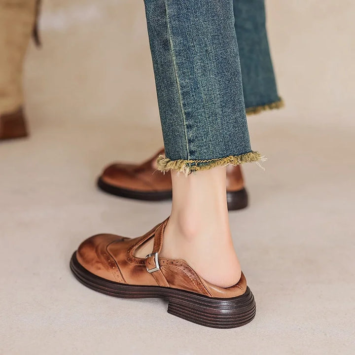Vegan leren Mary-Jane sandalen met gespband