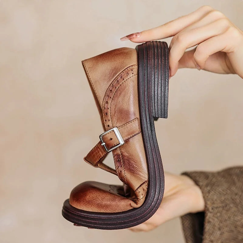 Vegan leren Mary-Jane sandalen met gespband