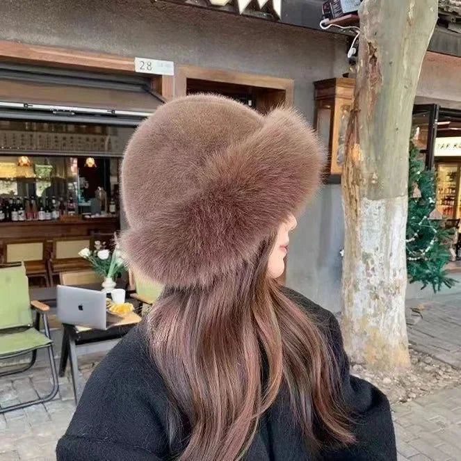 Faux fur winter muts met brede omgeslagen rand