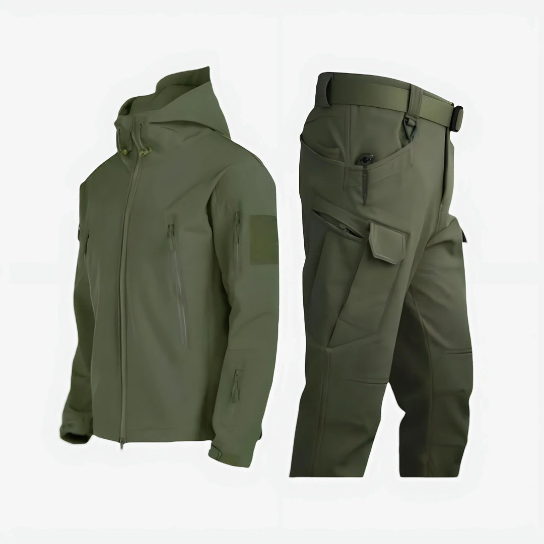 Waterdichte tactical set met capuchonjack en cargobroek