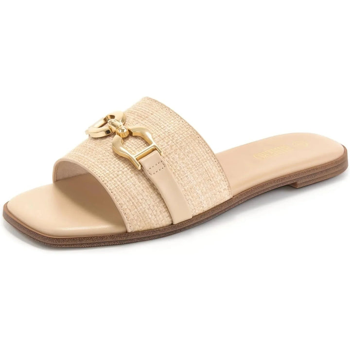 Geweven slide sandalen met decoratieve gespdetail