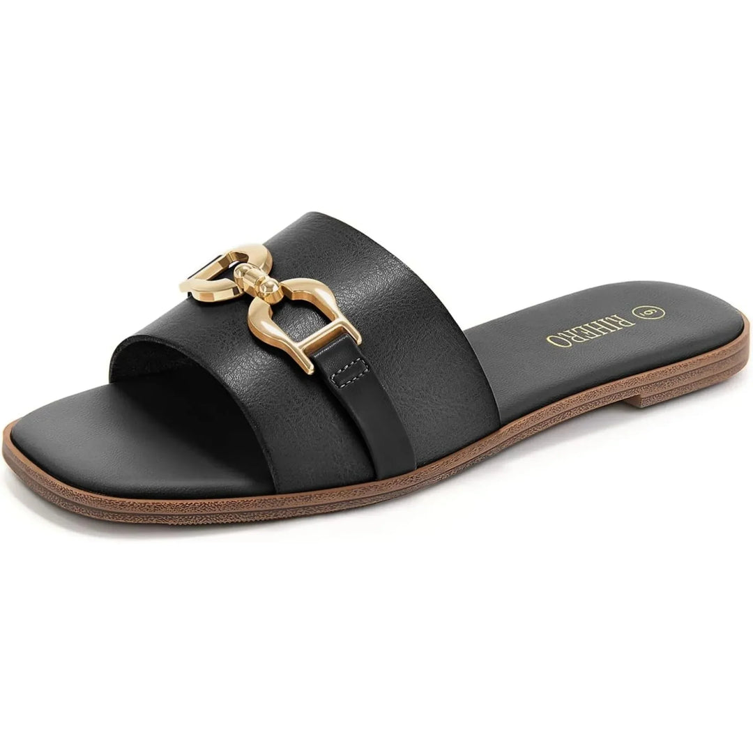 Geweven slide sandalen met decoratieve gespdetail