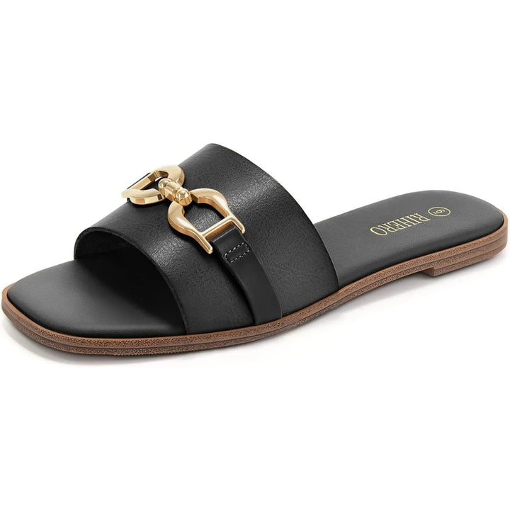 Geweven slide sandalen met decoratieve gespdetail