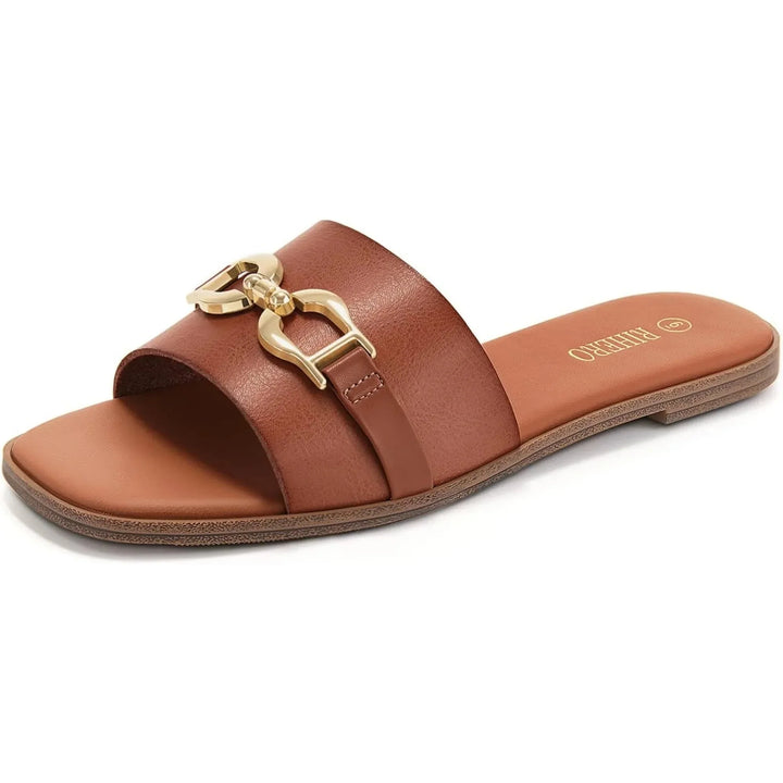 Geweven slide sandalen met decoratieve gespdetail