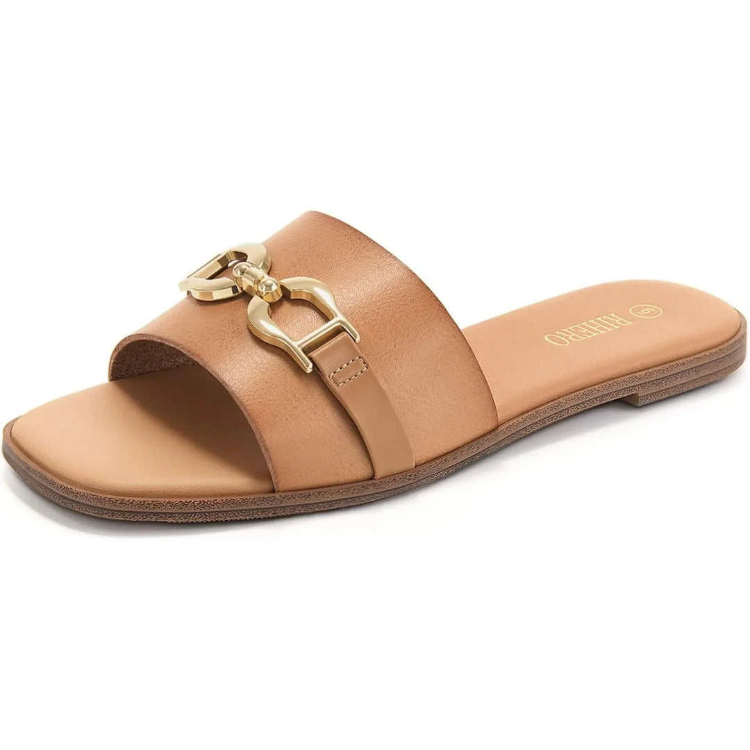 Geweven slide sandalen met decoratieve gespdetail
