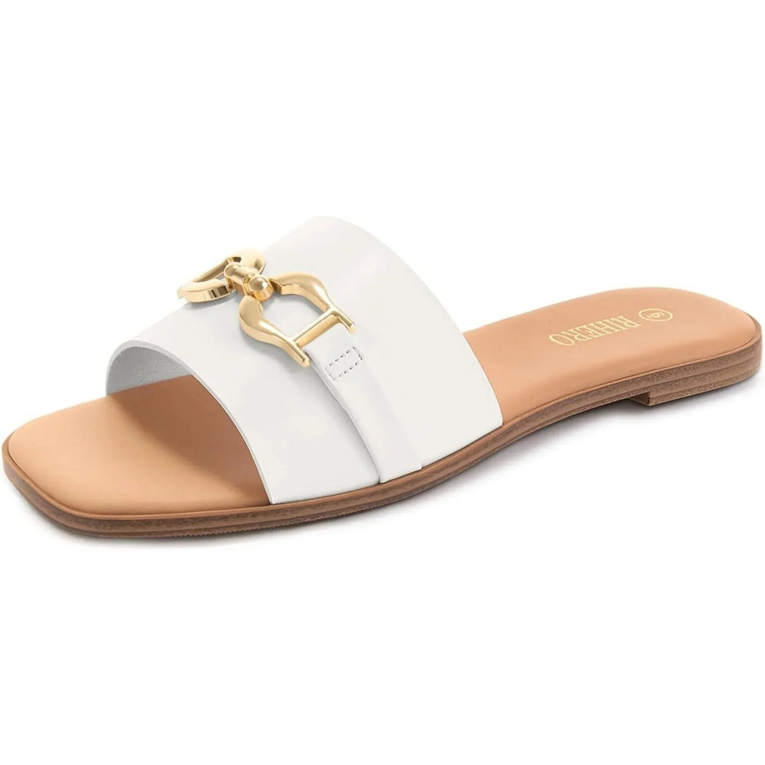 Geweven slide sandalen met decoratieve gespdetail