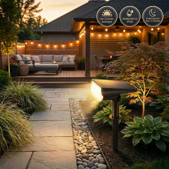 Tuinspot op zonne-energie met verstelbare kop, 3 helderheidsstanden, IP65 waterdicht