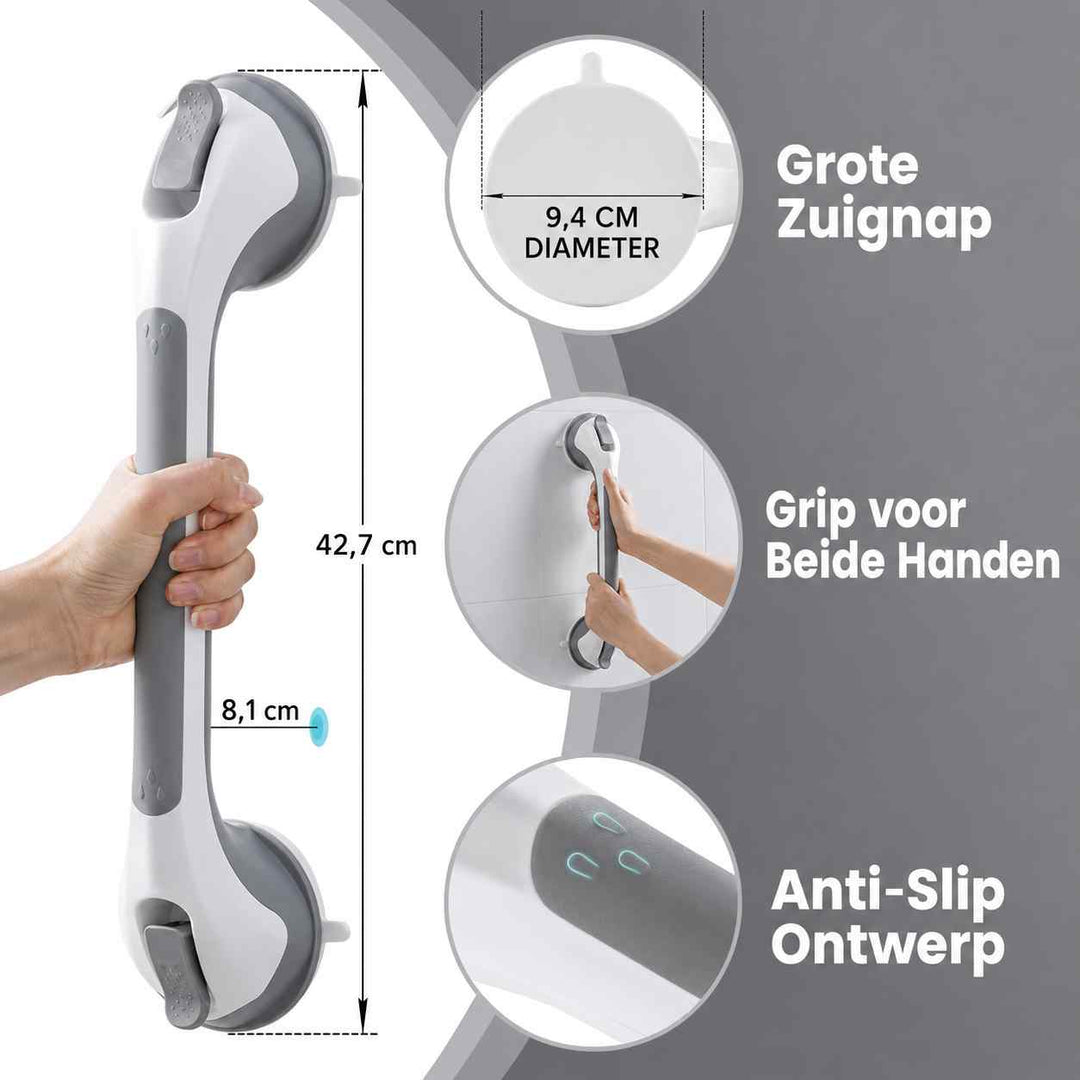 Zuignaphandgreep voor de douche, veiligheidsgreep voor de badkamer zonder boren, 15,7 inch