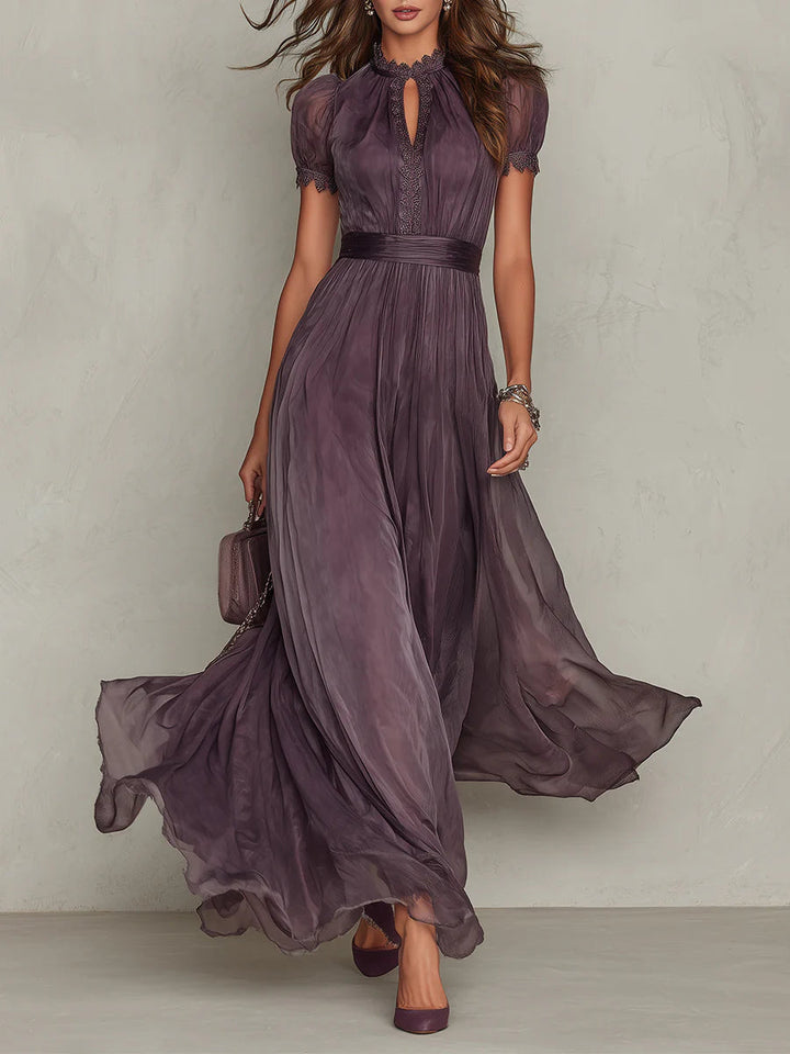 Dames maxi-jurk met kanten bies en gerimpelde taille voor speciale gelegenheden