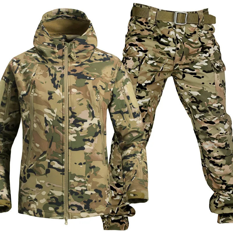 Waterdichte winddichte outdoorset van jas en broek met fleecevoering