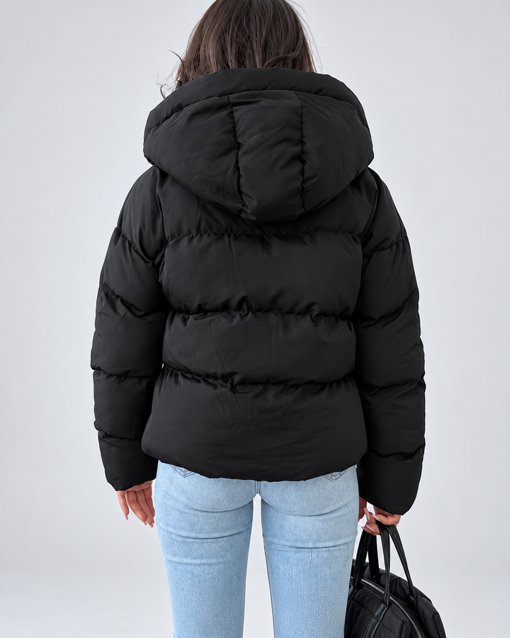 Dames oversized gewatteerde pufferjas met capuchon en ritssluiting
